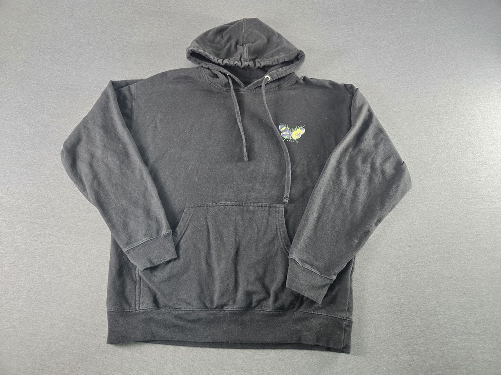 Vans Hoodie Sweatshirt Mens Large Black Butterfly Floral Graphic Fleece Pullover